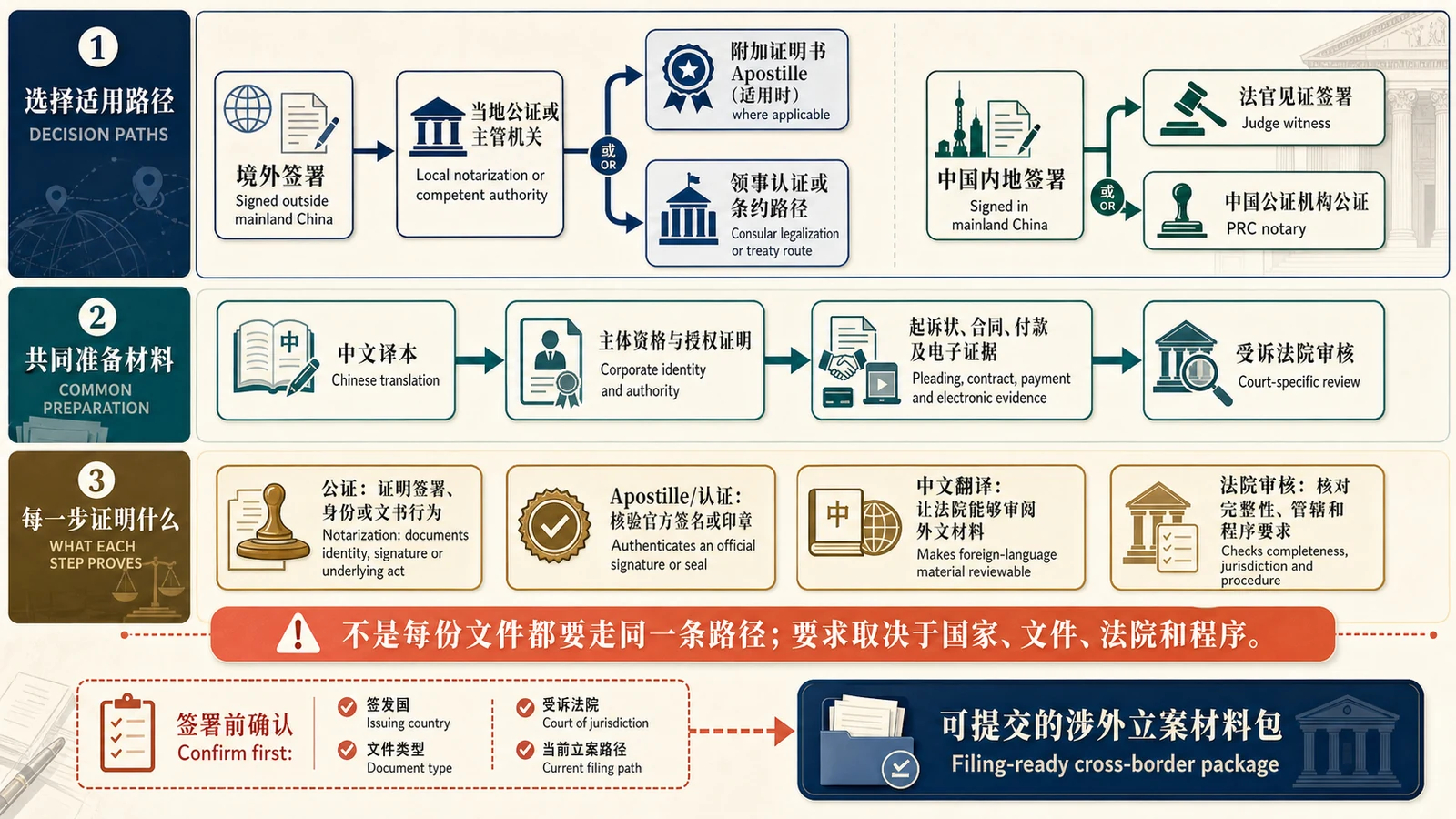 Bilingual decision map for notarization, Apostille, legalization and Chinese translation